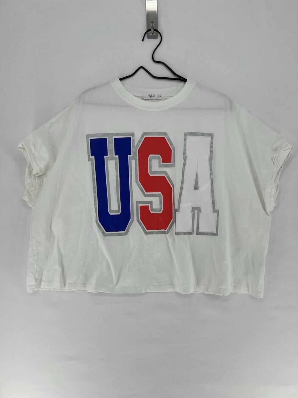 Talulah USA Graphic Cropped Top Womens Medium White Cotton Short Sleeve T-Shirt